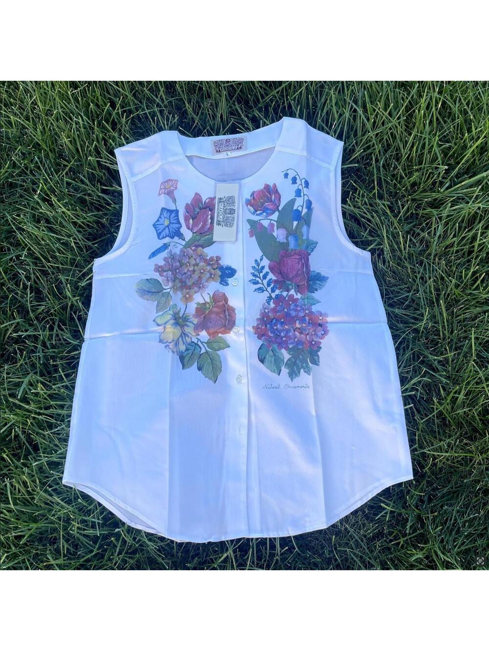 American Vintage 90s Vintage Deadstock White Floral Printed Vest Top